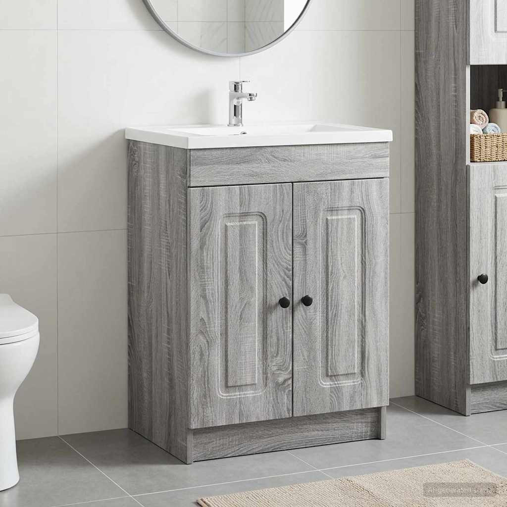 vidaXL Unter dem Waschbecken Badschrank Grau Sonoma 56 x 37,5 x 81 cm