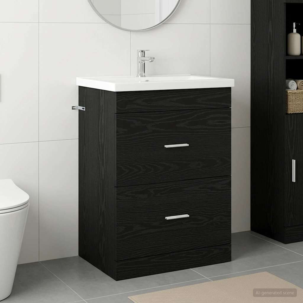 vidaXL Badunterschrank Schwarze Eiche 56 x 37,5 x 81 cm Holzwerkstoff