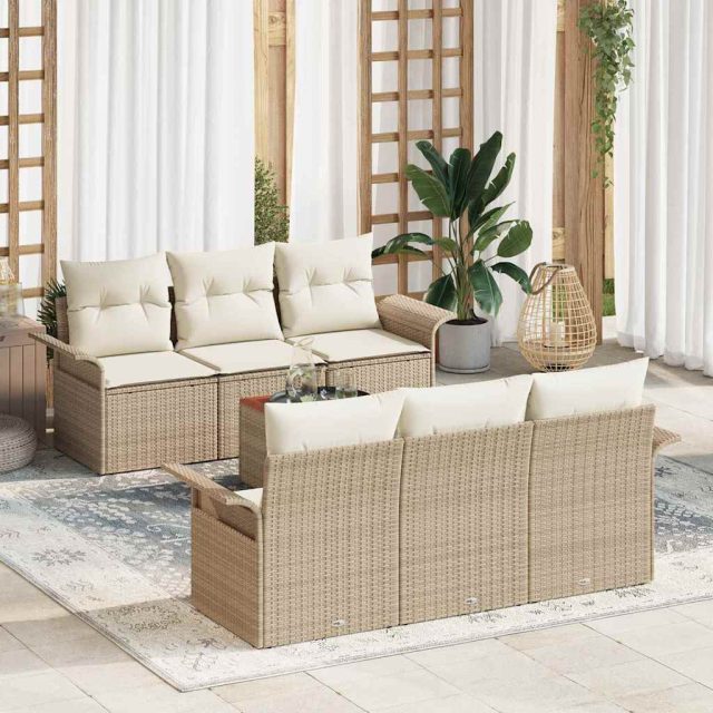 vidaXL Gartensofa-set mit Kissen 7 pcs Beige Poly-Rattan