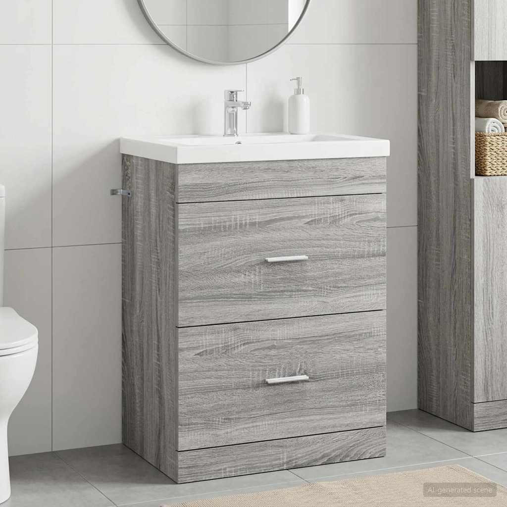 vidaXL Badunterschrank Grau Sonoma 56 x 37,5 x 81 cm Holzwerkstoff
