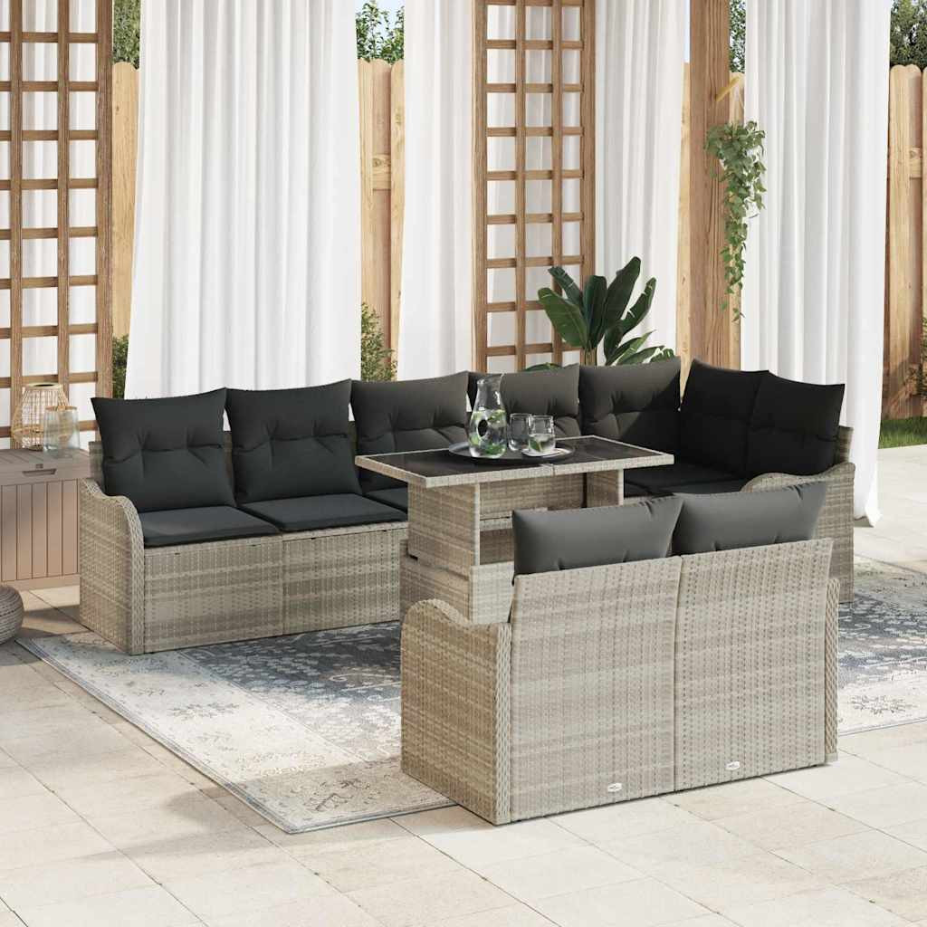 vidaXL Lounge-Set mit Kissen 9 pcs Hellgrau Poly Rattan