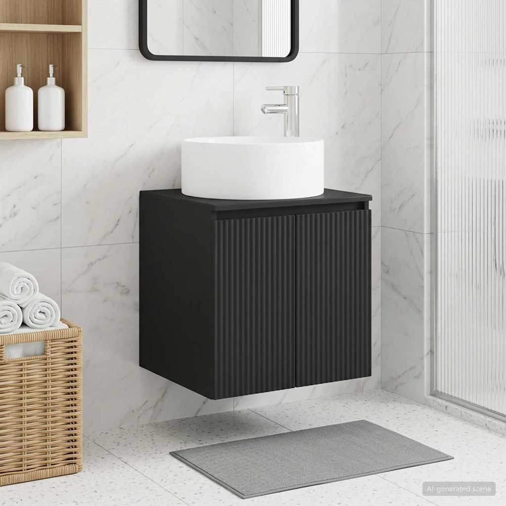 vidaXL Wandmontierte Waschbecken-Vanität Schwarz 49,5 x 44,5 x 65,5 cm
