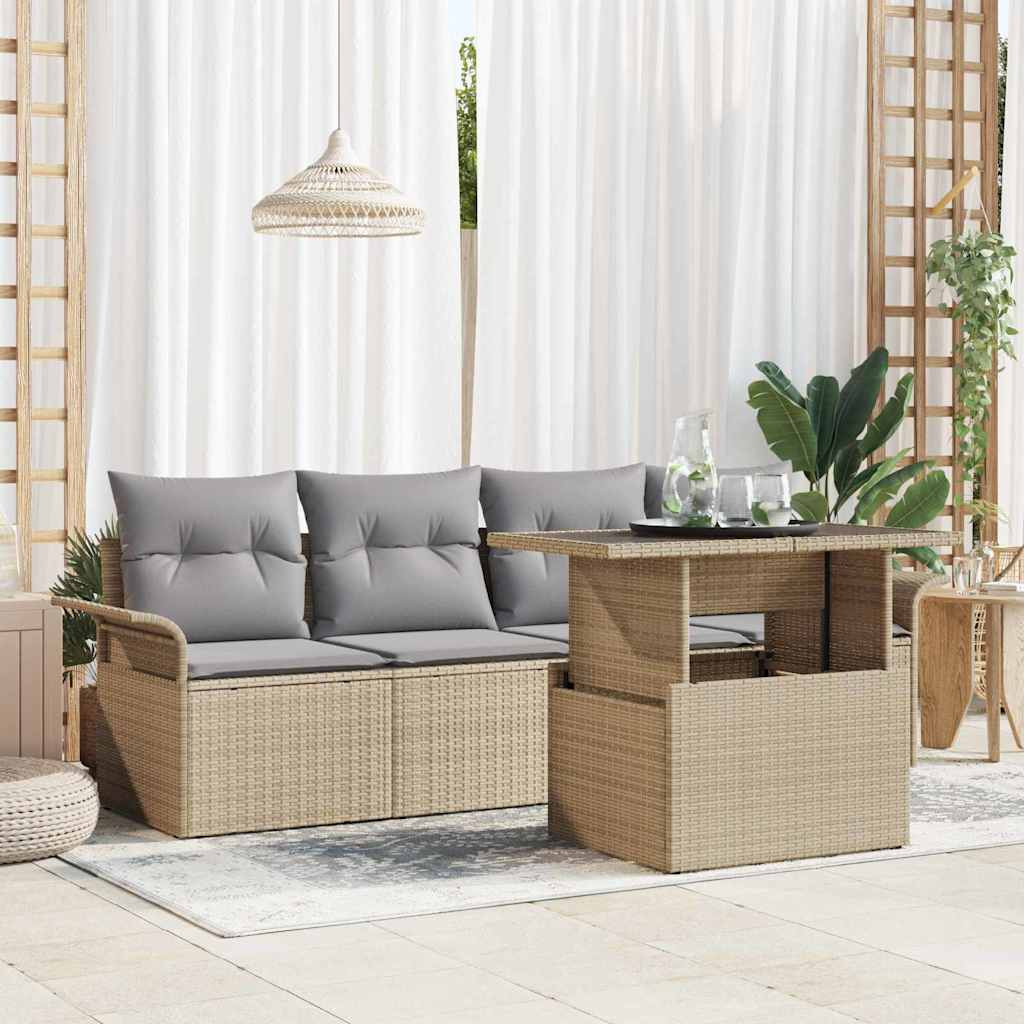 vidaXL Gartensofa-set mit Kissen 5 pcs Beige Poly-Rattan