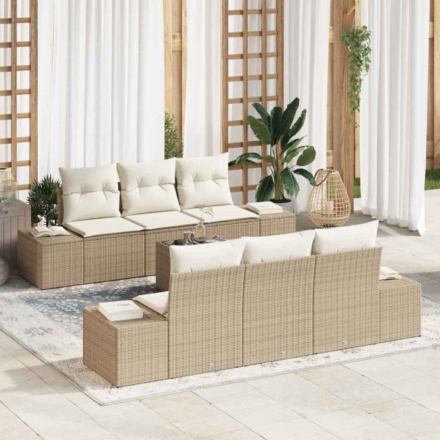 vidaXL Sofa Set mit Kissen 7 pcs Beige Poly Rattan