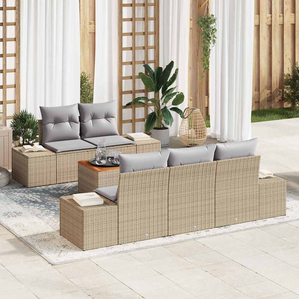 vidaXL Gartensofa-set mit Kissen 6 pcs Beige Poly-Rattan