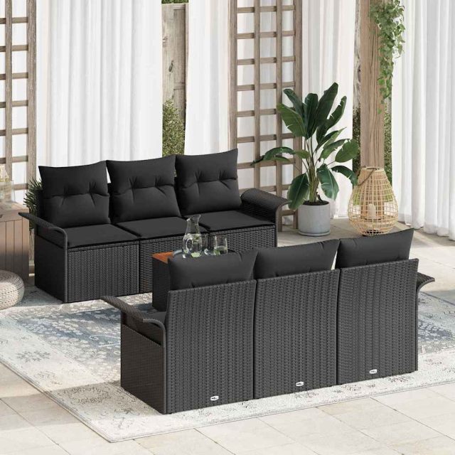 vidaXL Gartensofa-set mit Kissen 7 pcs Schwarz Poly-Rattan