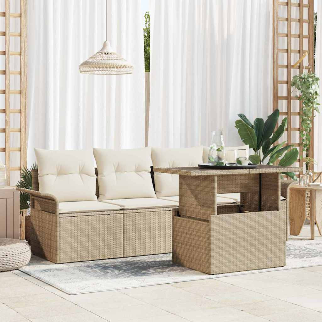 vidaXL Gartensofa-set mit Kissen 5 pcs Beige Poly-Rattan
