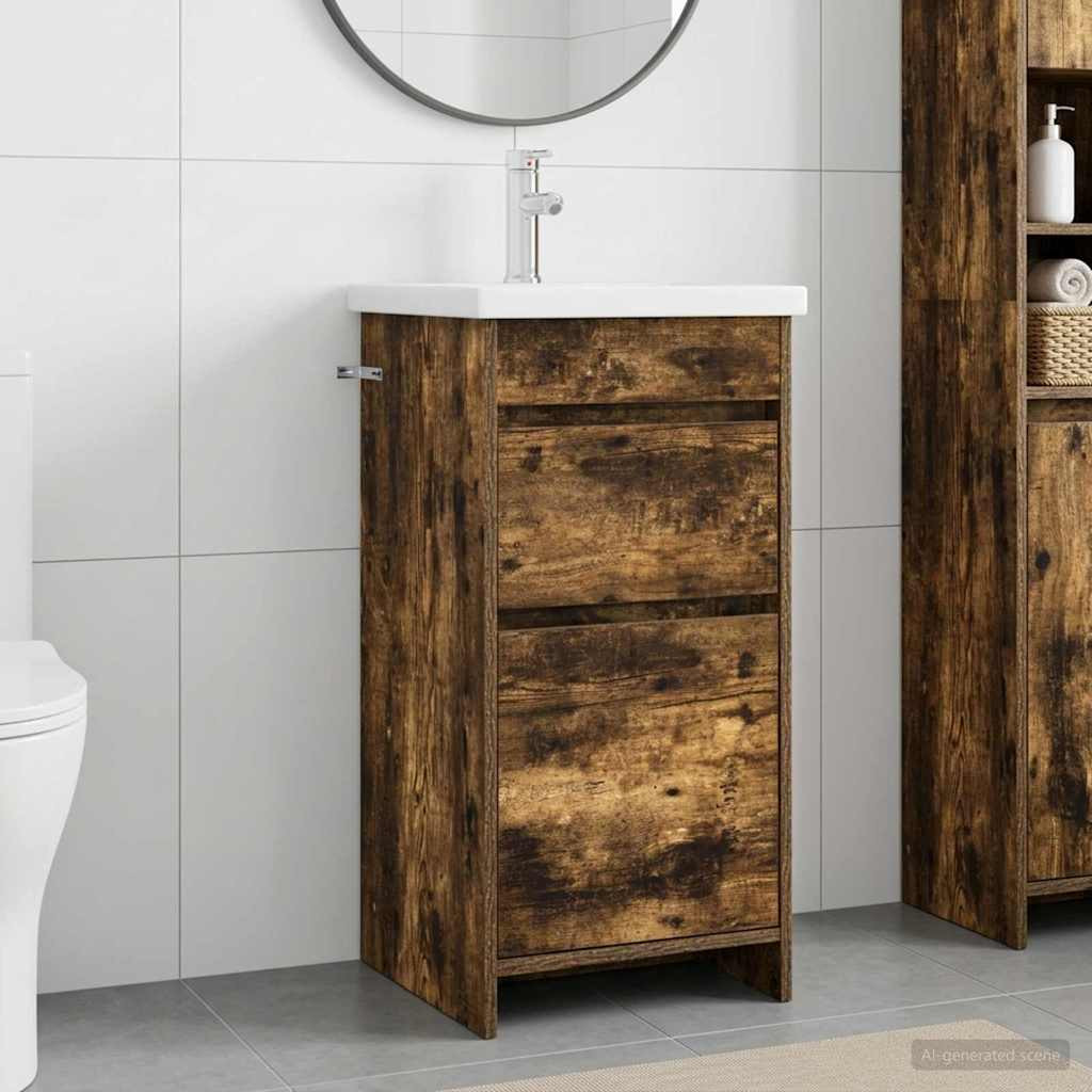 vidaXL Badezimmerschrank mit Waschbecken Geräucherte Eiche