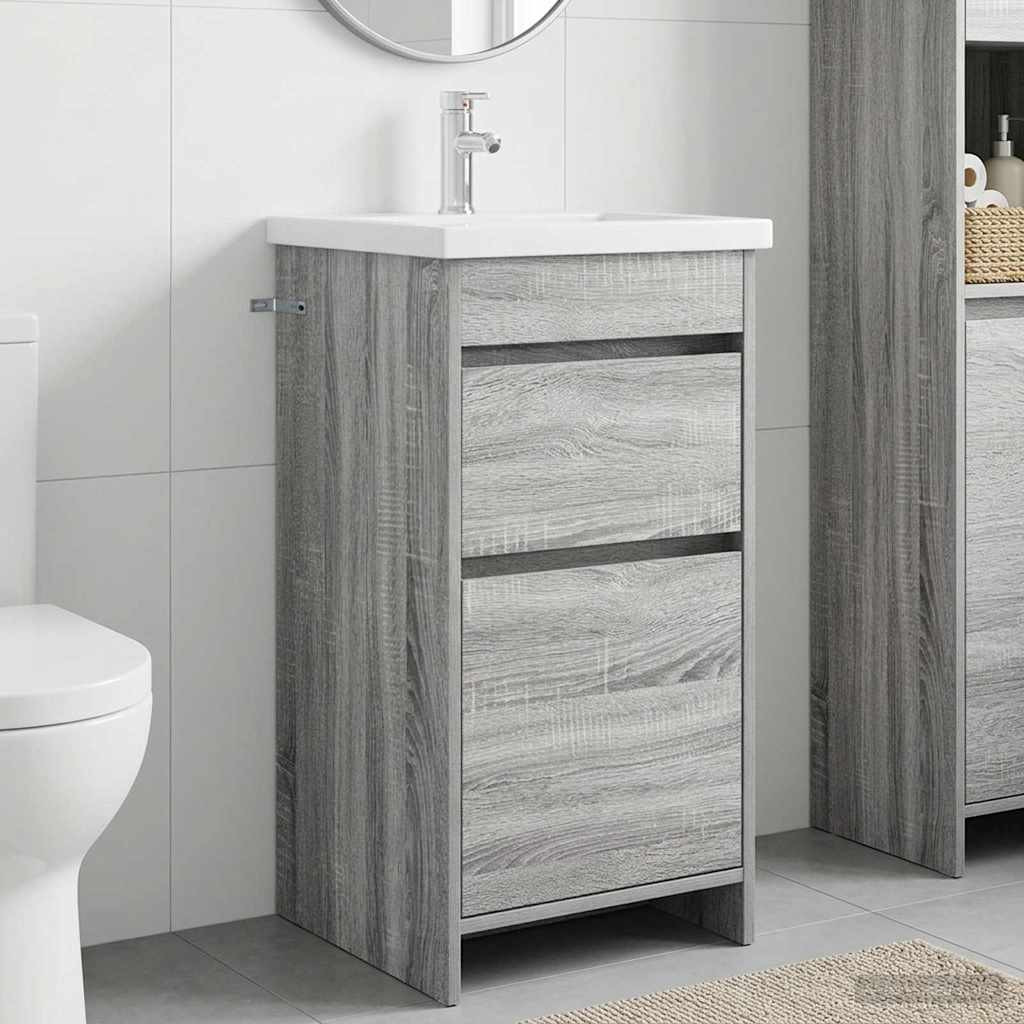 vidaXL Badezimmerschrank mit Waschbecken Grau Sonoma 42 x 40 x 84,5 cm
