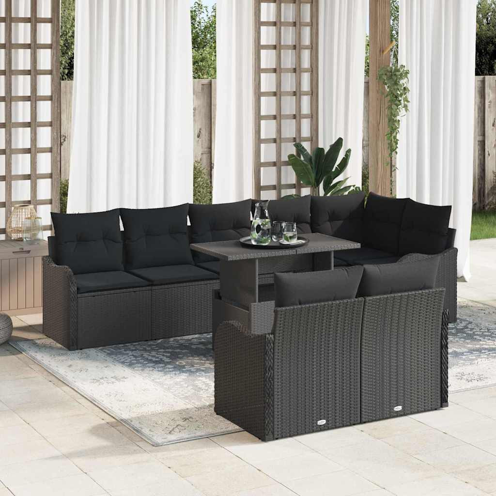 vidaXL Lounge-Set mit Kissen 9 pcs Schwarz Poly Rattan