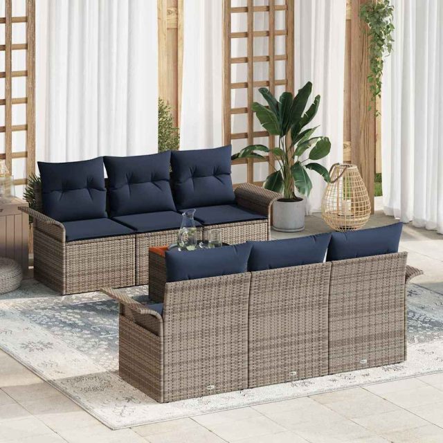vidaXL Gartensofa-set mit Kissen 7 pcs Grau Poly-Rattan