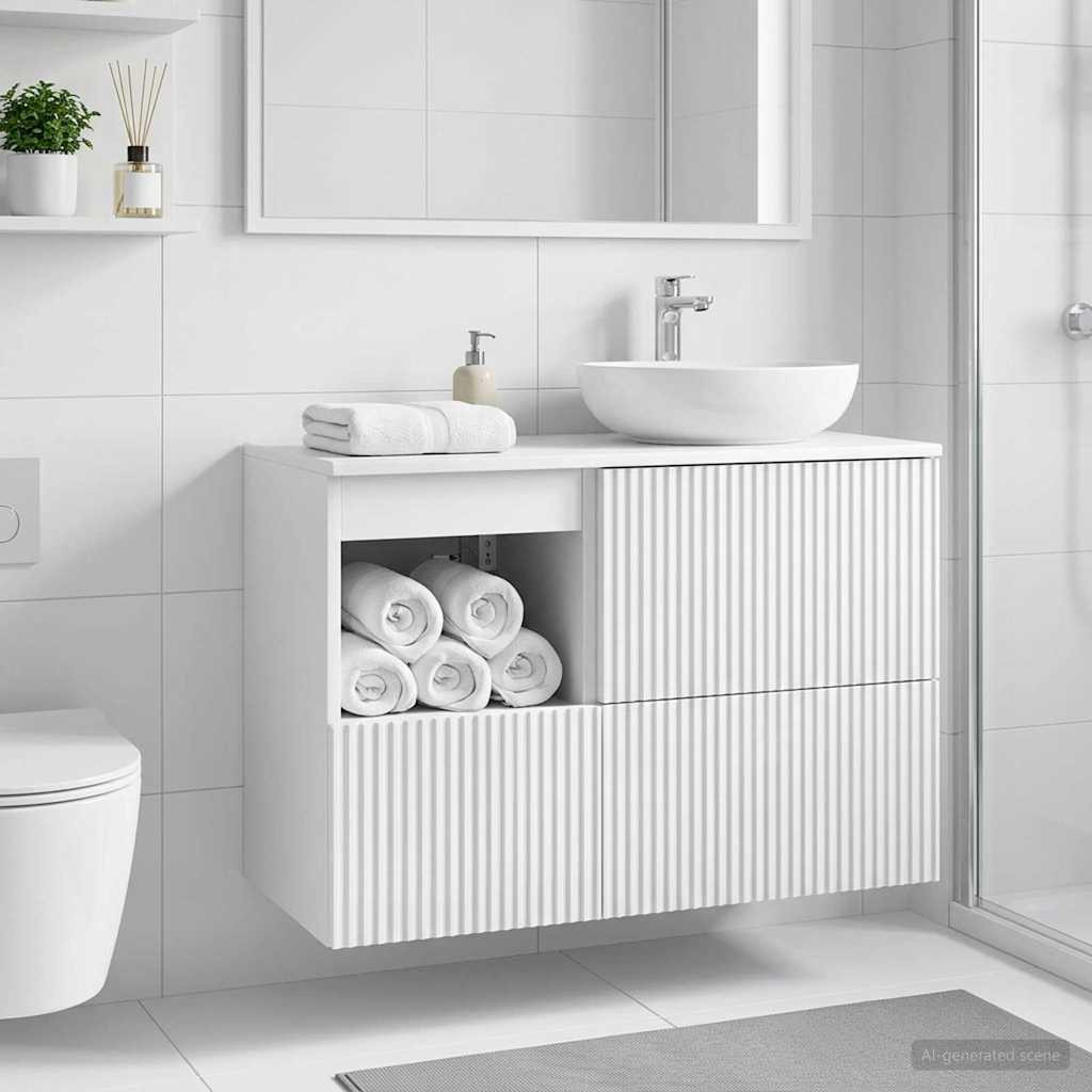 vidaXL Badezimmerschrank Hochglanz Weiß 30 x 35 x 50 cm Holzwerkstoff