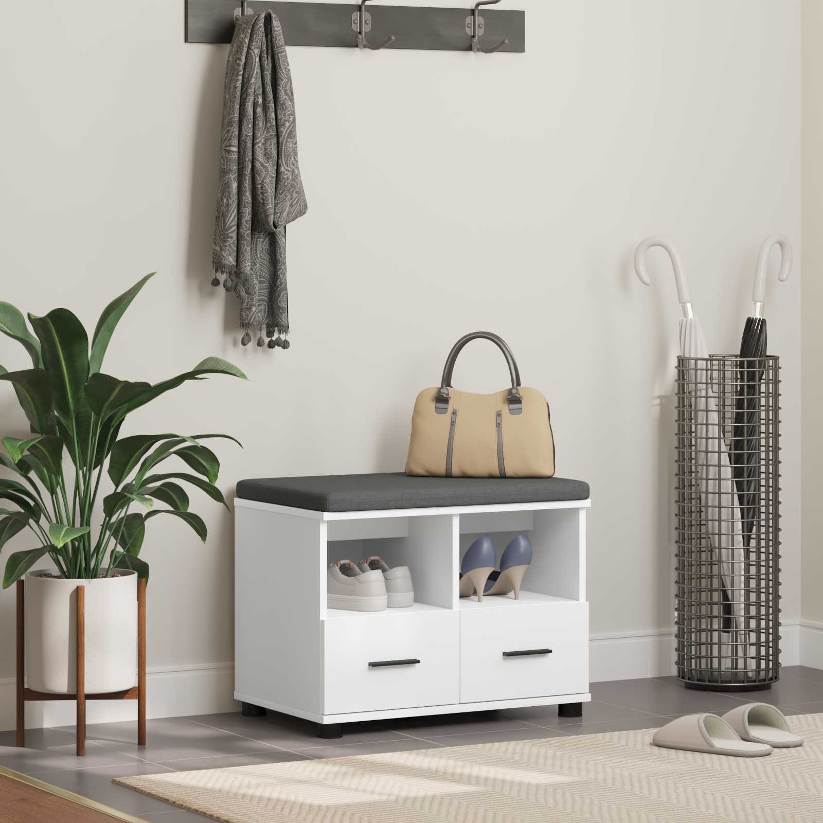 vidaXL Flurbank Weiß 60 x 38 x 46 cm Holzwerkstoff und Stoff