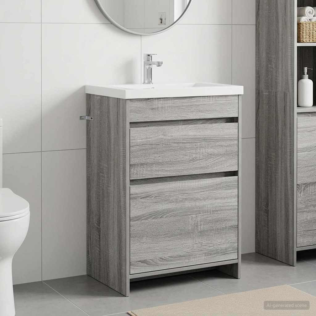 vidaXL Badunterschrank Grau Sonoma 56 x 37,5 x 81 cm Holzwerkstoff