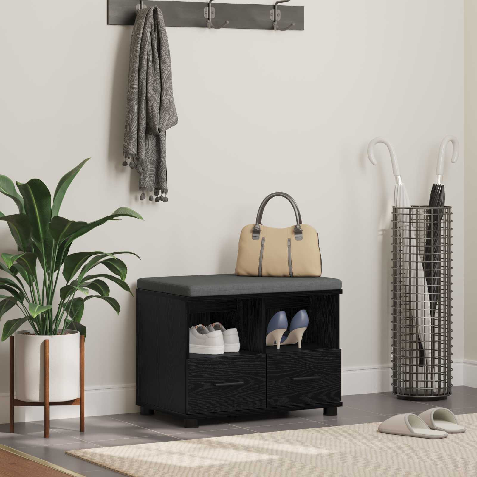 vidaXL Flurbank mit Kissen mit Regal Schwarze Eiche 60 x 38 x 46 cm