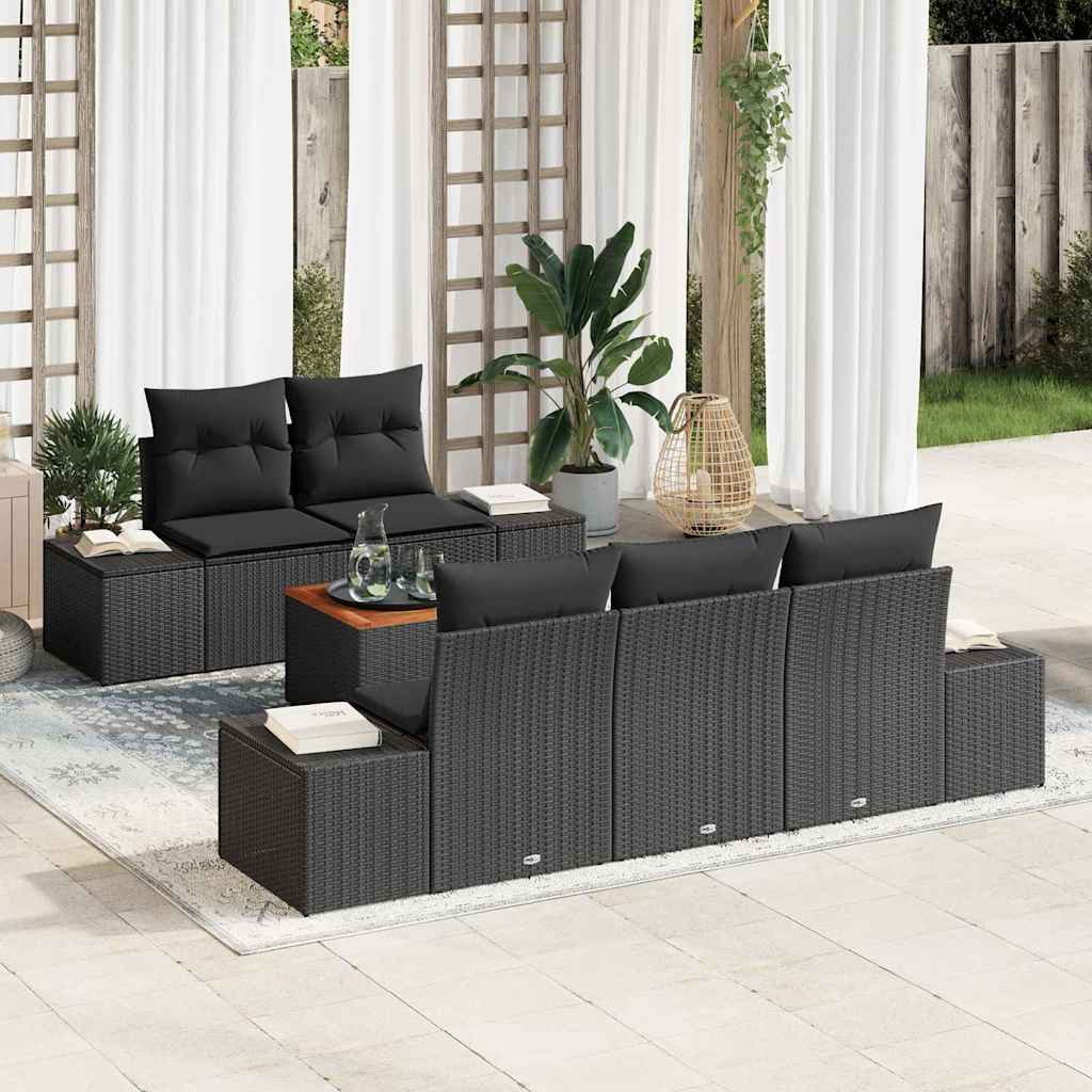 vidaXL Gartensofa-set mit Kissen 6 pcs Schwarz Poly-Rattan