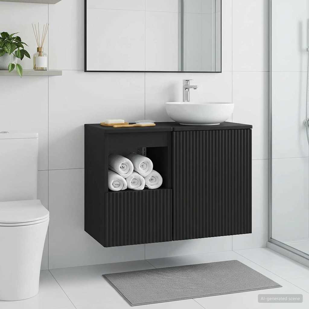 vidaXL Badezimmerschrank Schwarz 30 x 41 x 50 cm Holzwerkstoff