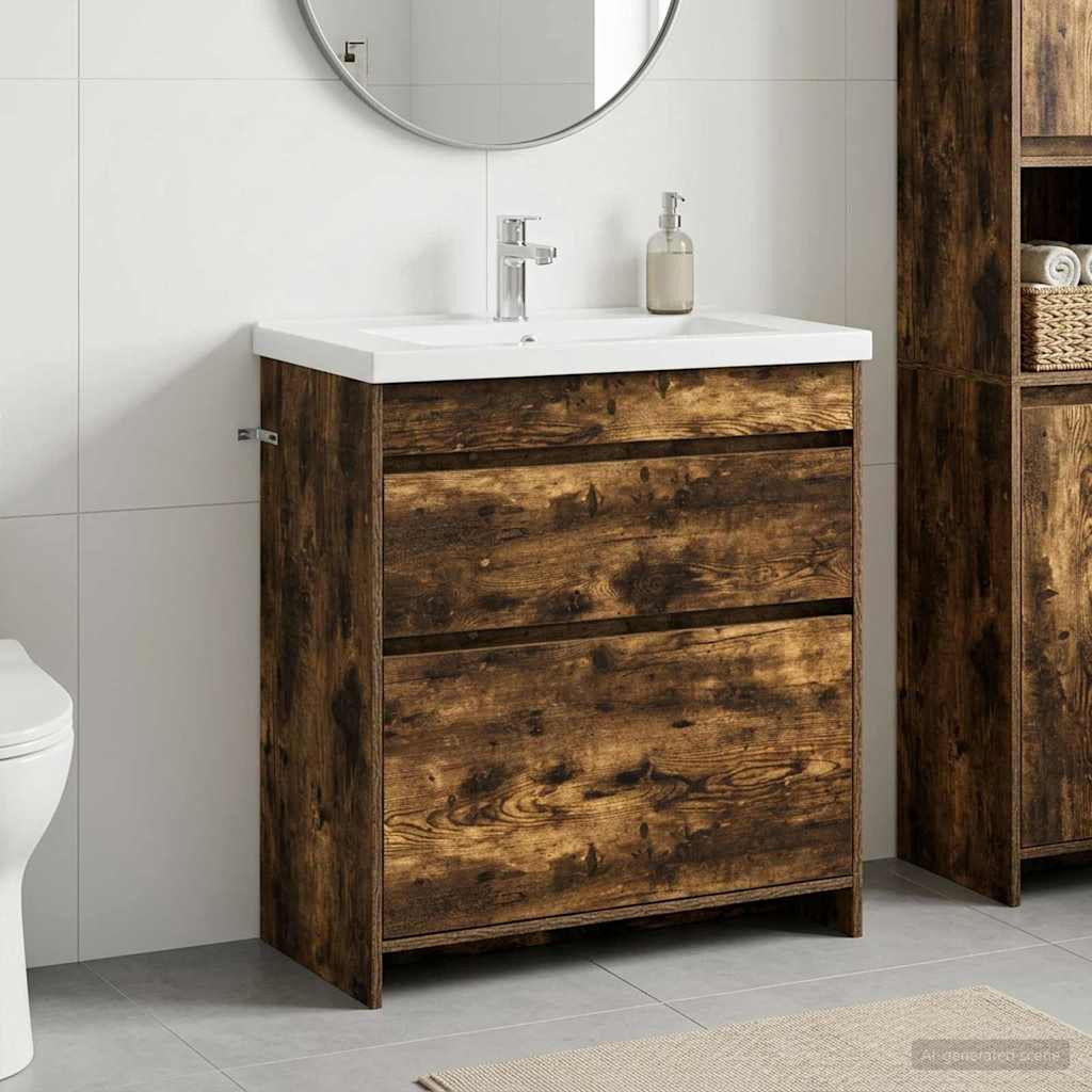 vidaXL Badunterschrank Geräucherte Eiche 78,5 x 37,5 x 81 cm