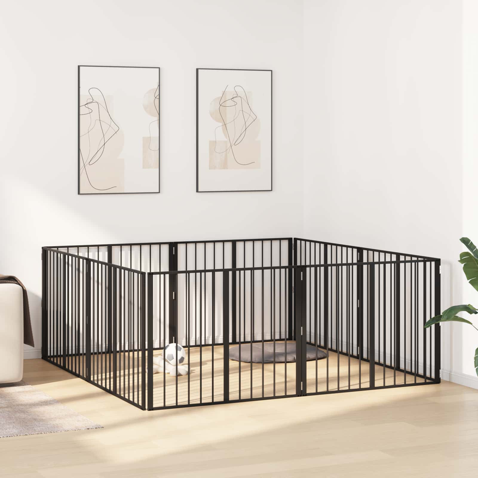 vidaXL Hundetor 8 pcs Schwarz 100 x 80 cm Verzinkter Stahl