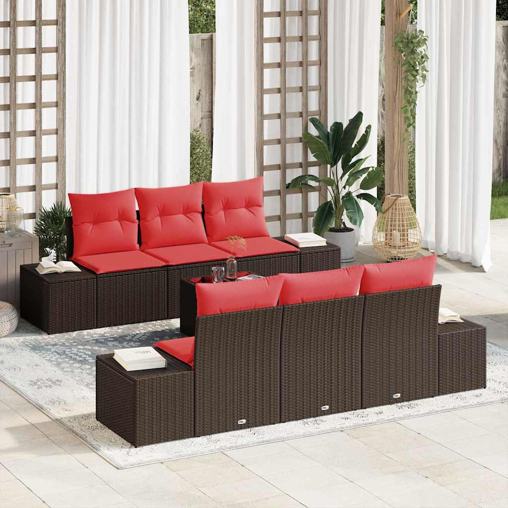 vidaXL Sofa Set mit Kissen 7 pcs Braun Poly Rattan