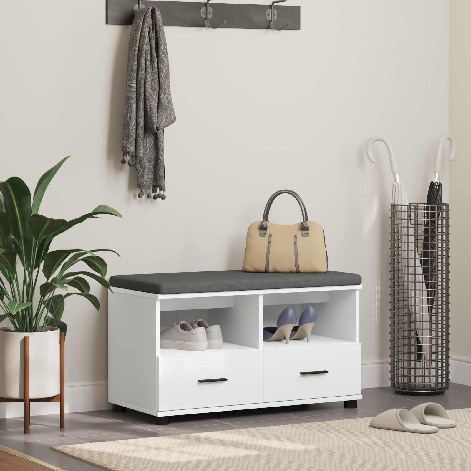 vidaXL Flurbank mit Kissen mit Schubladen Weiß 80 x 38 x 46 cm