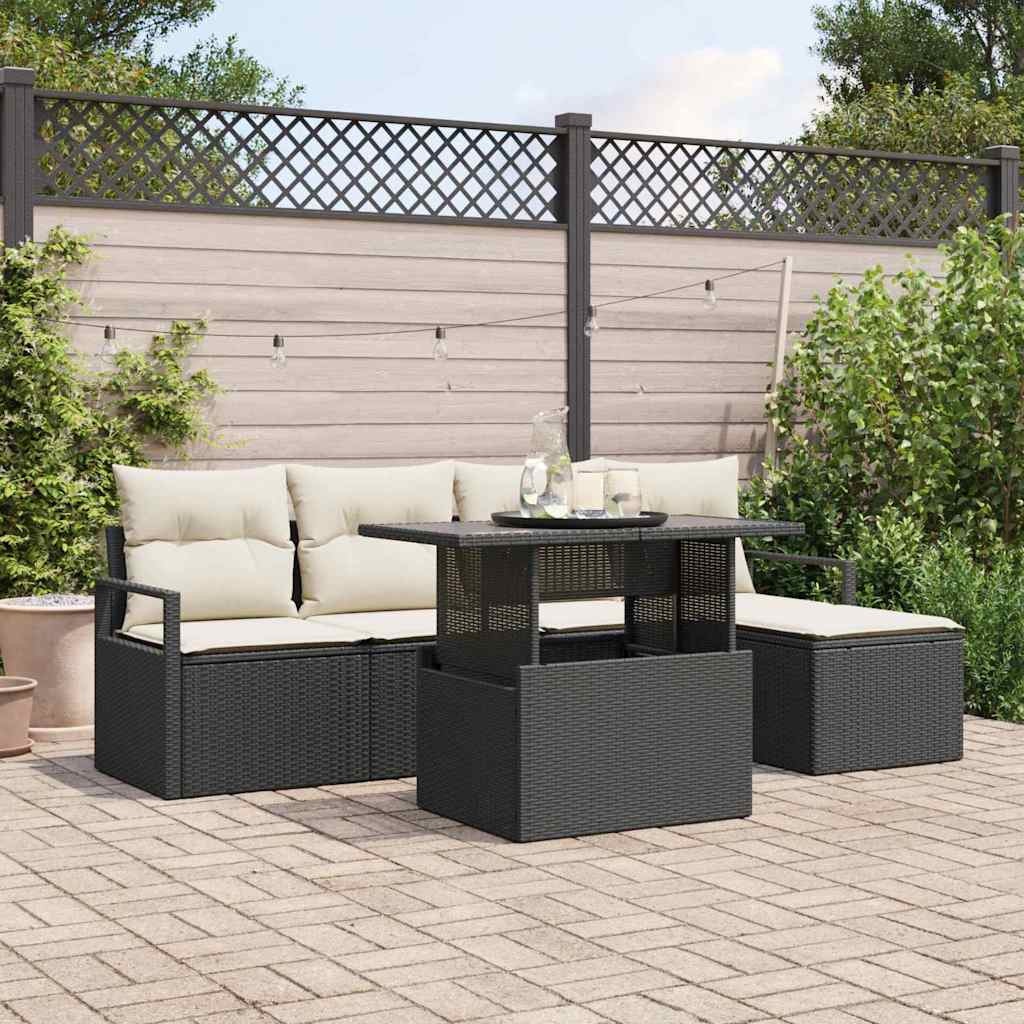 vidaXL Gartensofa-set mit Speicher 6 pcs Schwarz und Creme Poly-Rattan