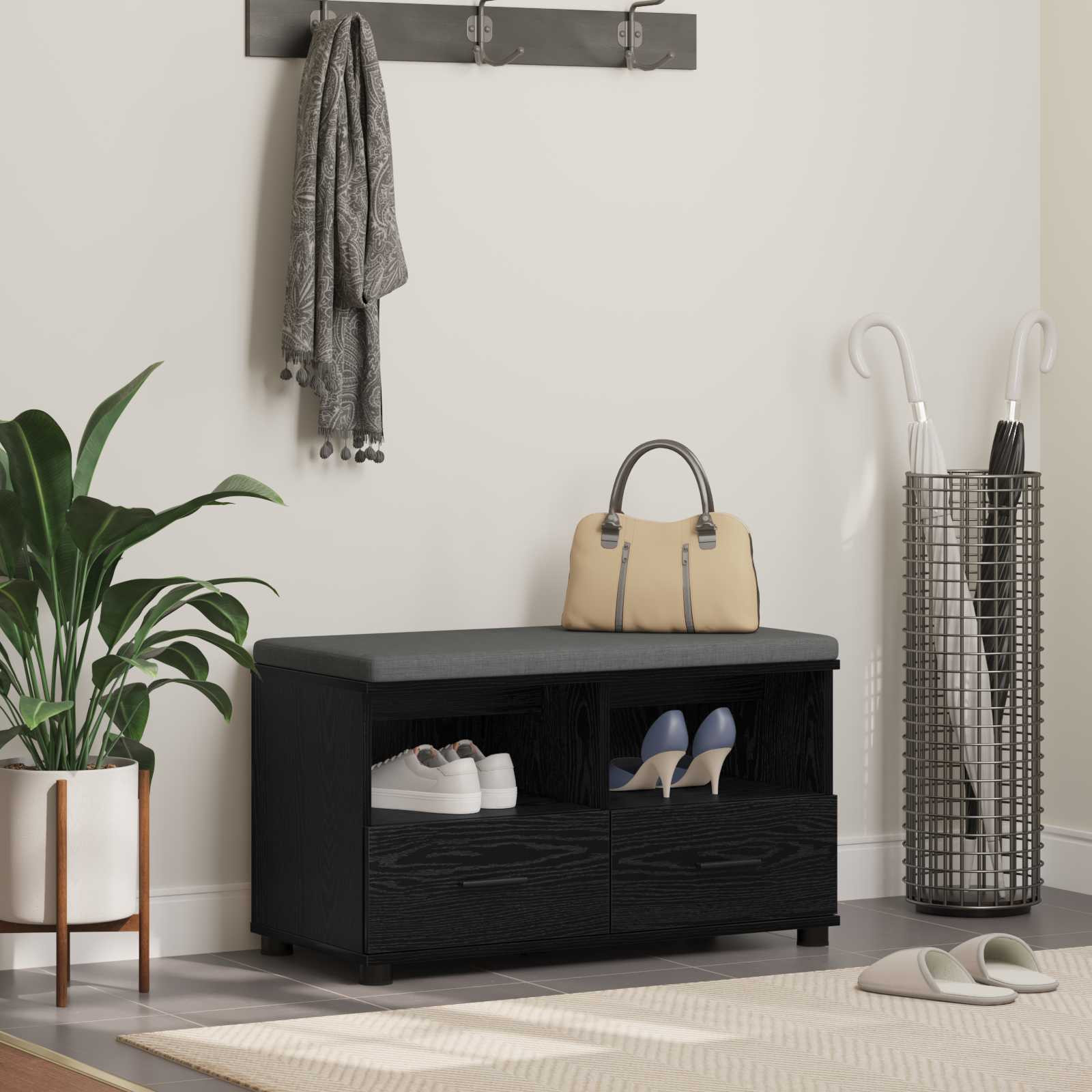 vidaXL Flurbank mit Kissen mit Regal Schwarze Eiche 80 x 38 x 46 cm