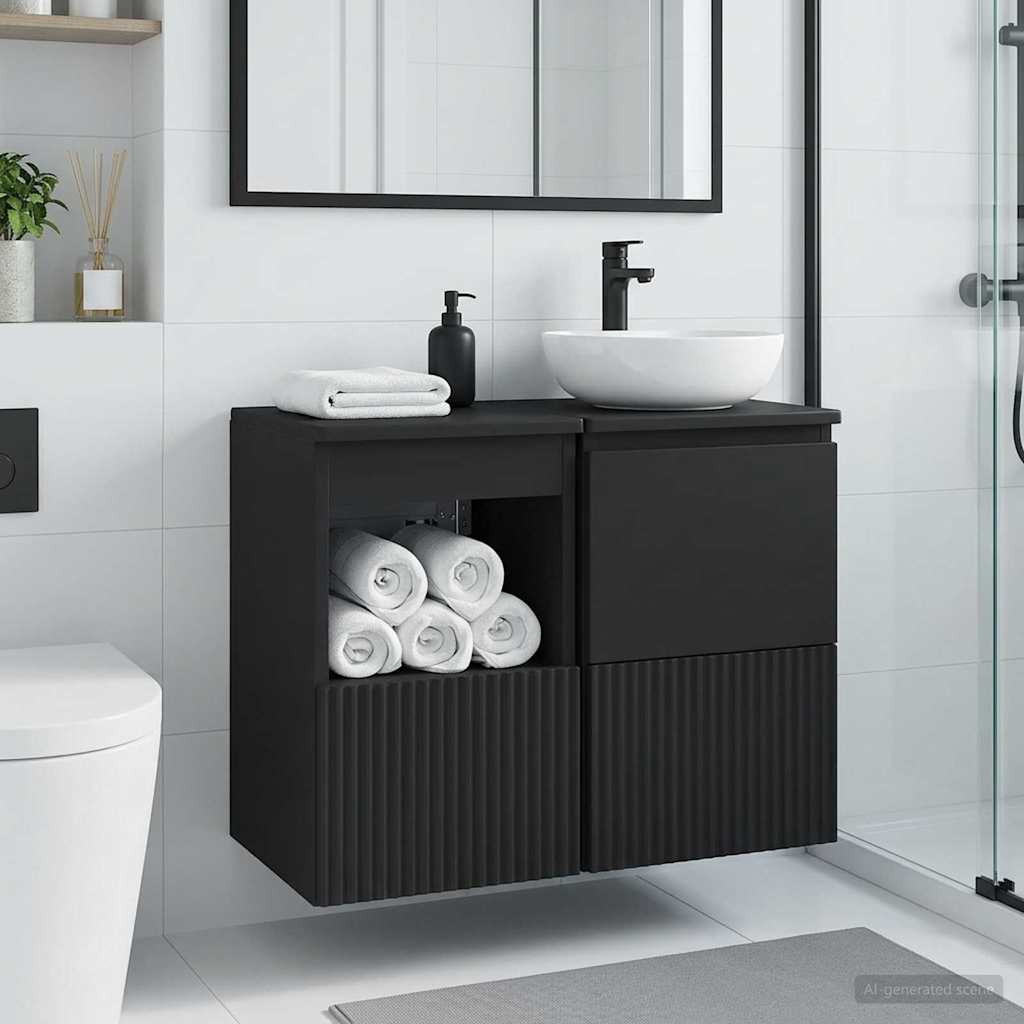 vidaXL Badezimmerschrank Schwarz 30 x 44,5 x 50 cm Holzwerkstoff