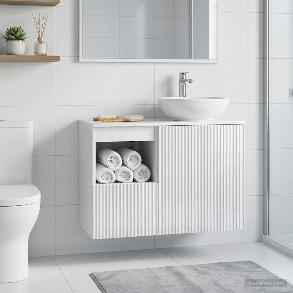 vidaXL Badezimmerschrank Hochglanz Weiß 30 x 44,5 x 50 cm