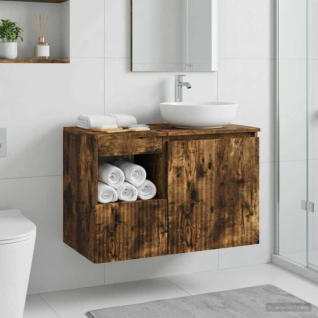 vidaXL Badezimmerschrank Geräucherte Eiche 30 x 44,5 x 50 cm