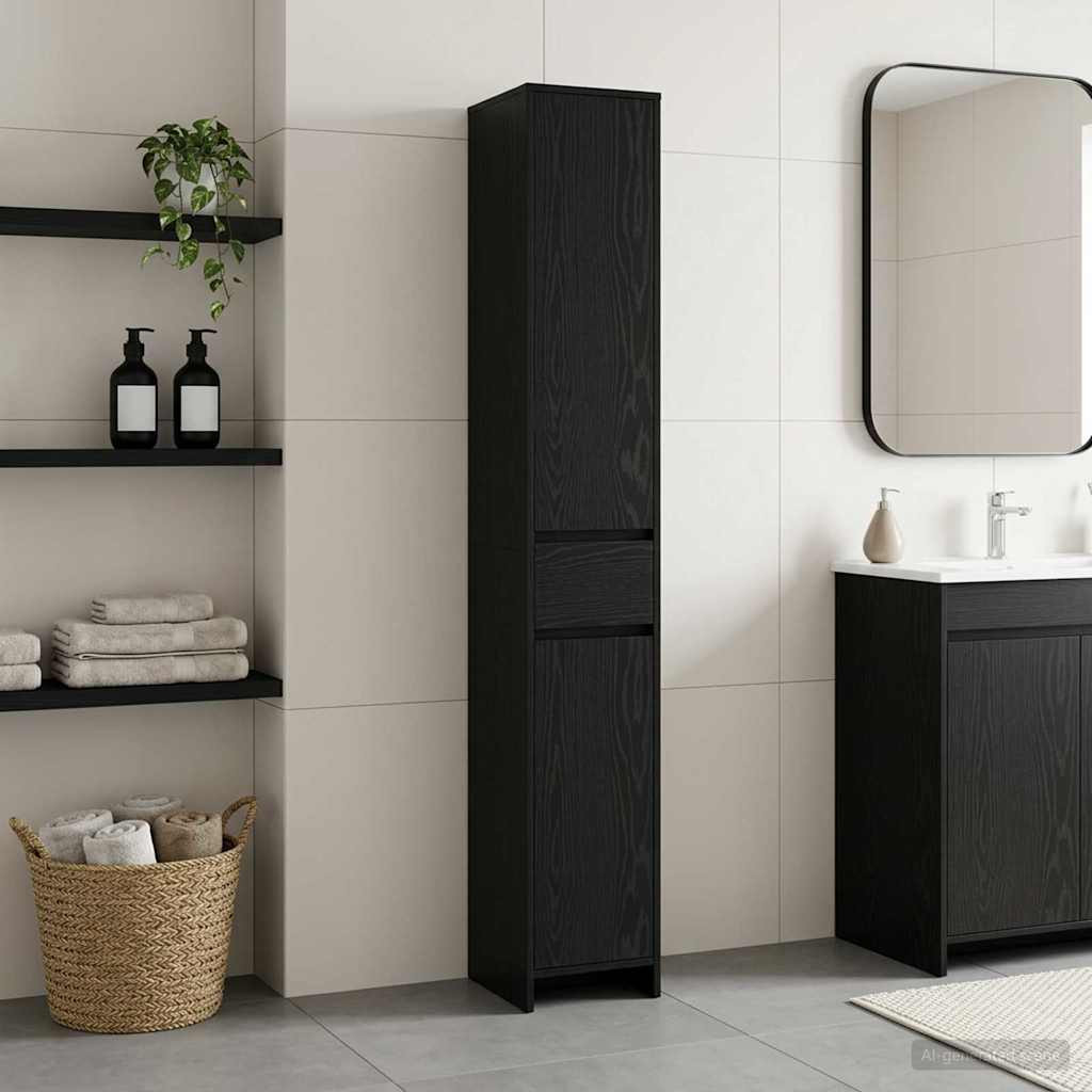 vidaXL Badezimmerschrank Schwarze Eiche 30 x 33 x 190 cm Holzwerkstoff