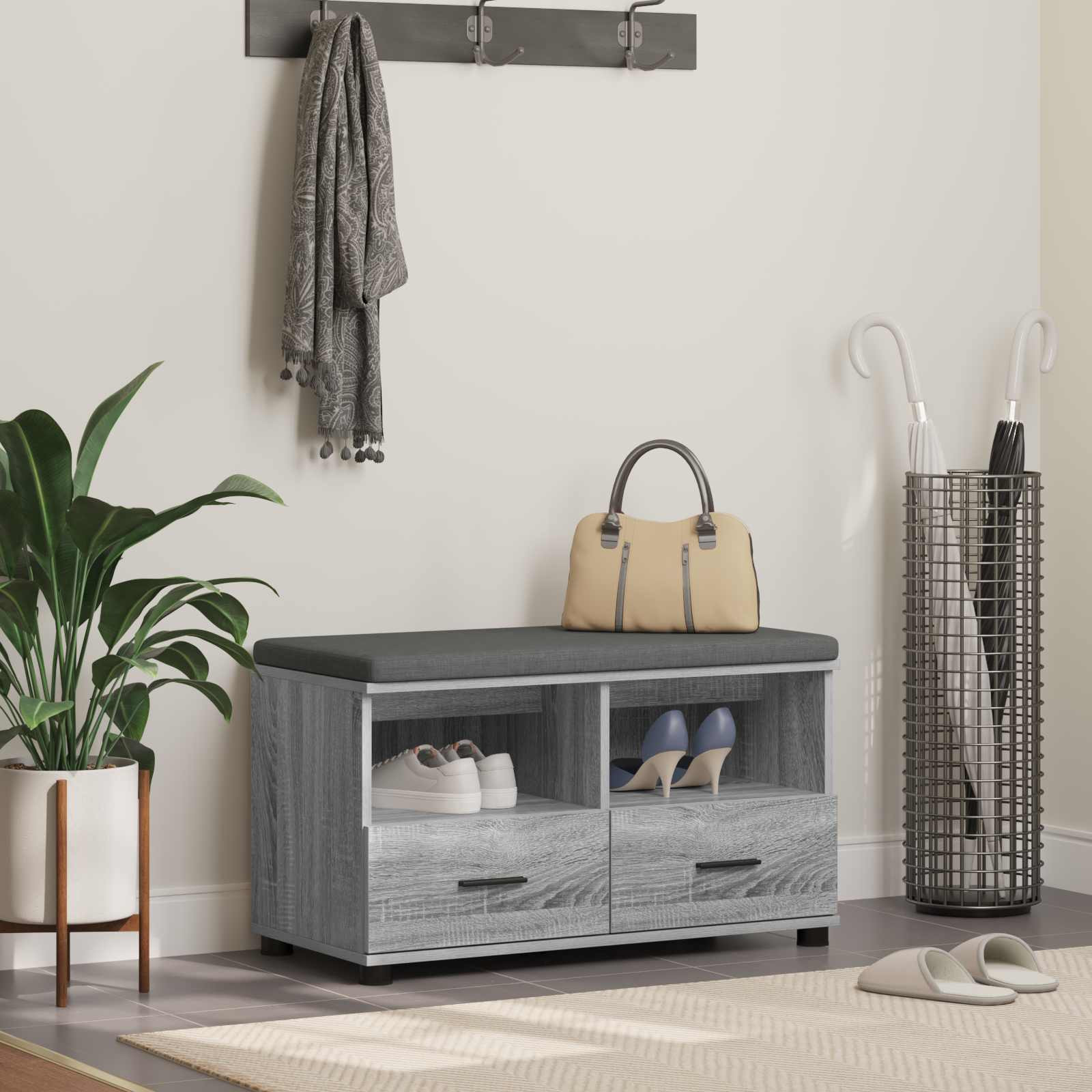 vidaXL Flurbank mit Kissen mit Regal Graues Sonoma 80 x 38 x 46 cm
