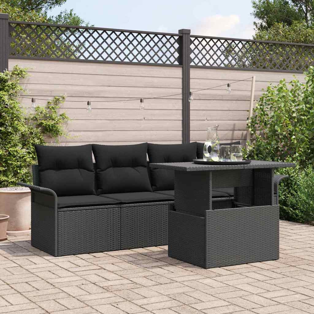 vidaXL Gartensofa-set mit Kissen 5 pcs Schwarz Poly-Rattan