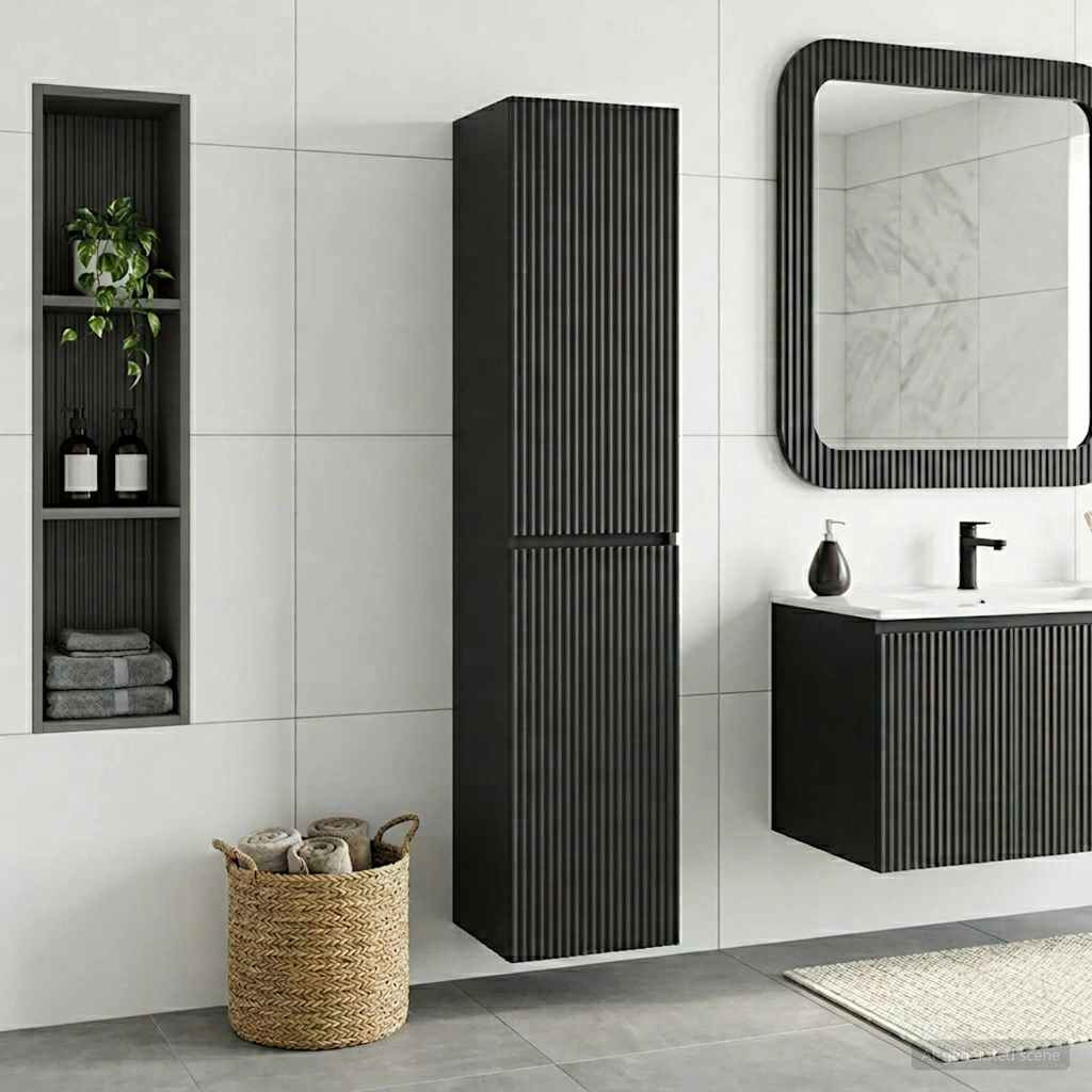 vidaXL Wandmontierter Badezimmerschrank Schwarz 33 x 34,5 x 160 cm