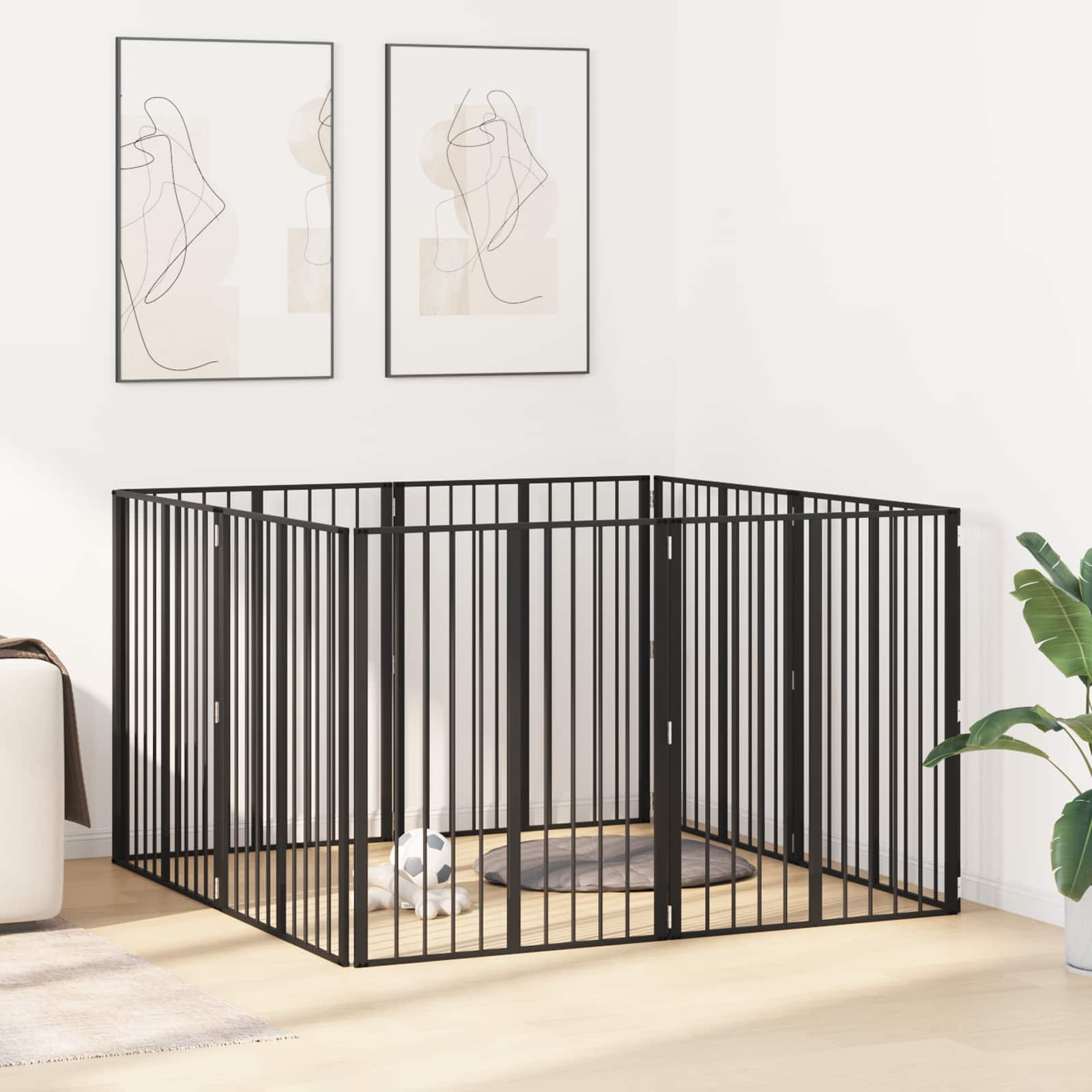 vidaXL Hundetor 8 pcs Schwarz 80 x 100 cm Verzinkter Stahl