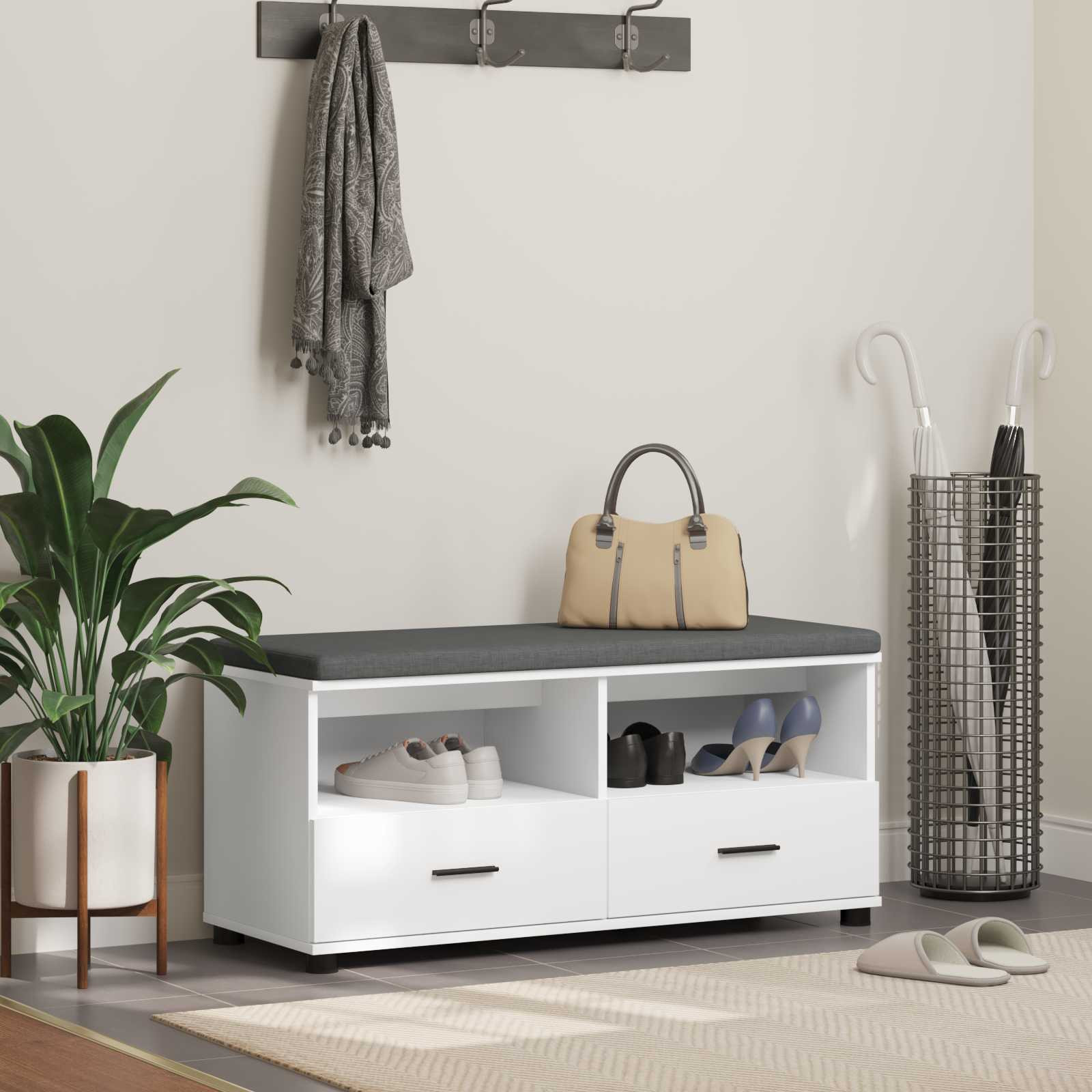 vidaXL Flurbank mit Kissen mit Schubladen Weiß 100 x 38 x 46 cm