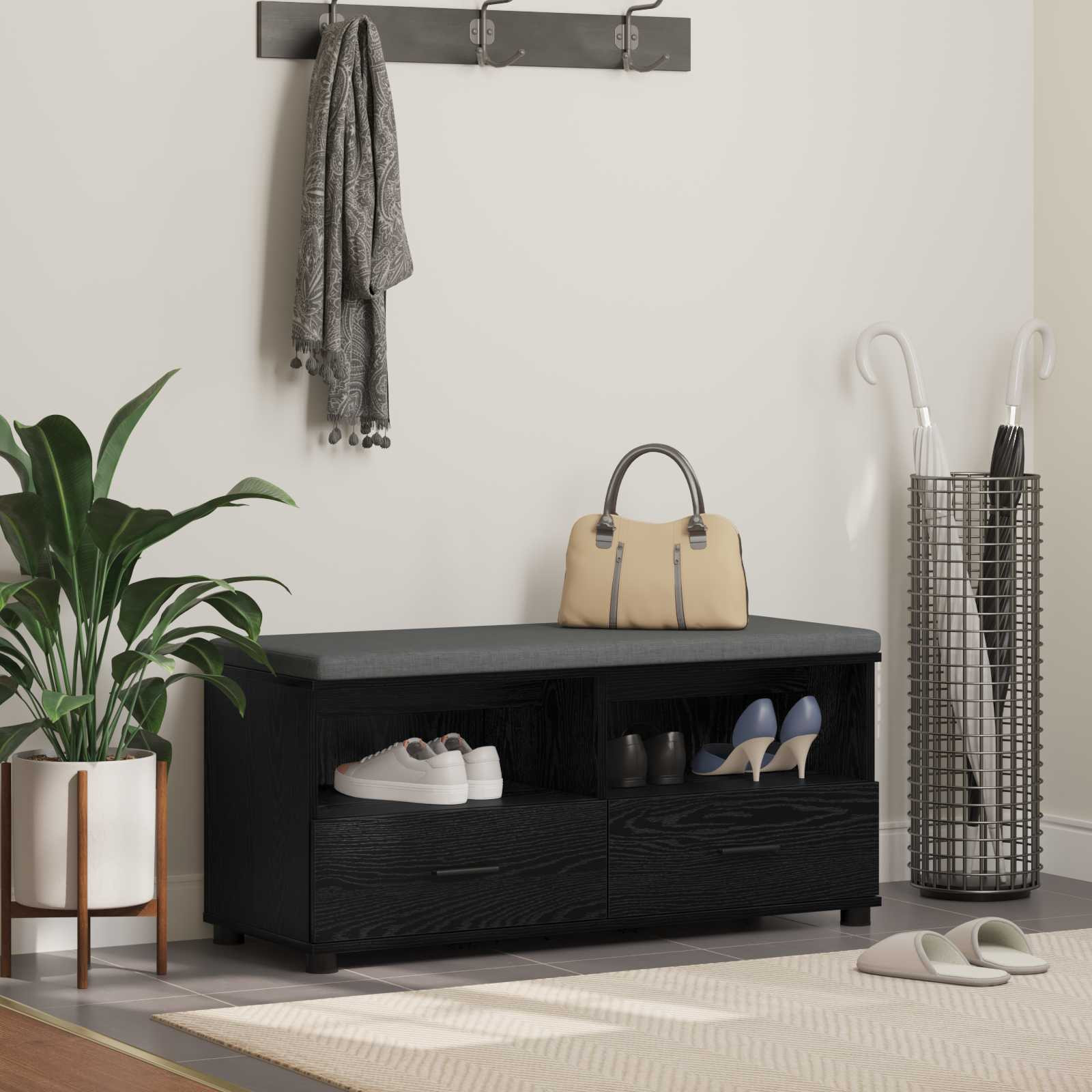 vidaXL Flurbank mit Kissen mit Regal Schwarze Eiche 100 x 38 x 46 cm