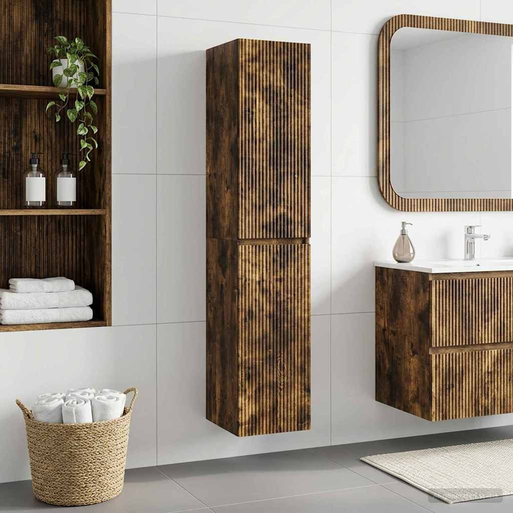 vidaXL Wandmontierter Badezimmerschrank Geräucherte Eiche