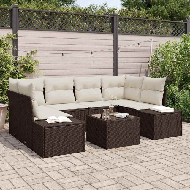 vidaXL Sofa Set mit Kissen 7 pcs Braun Poly Rattan