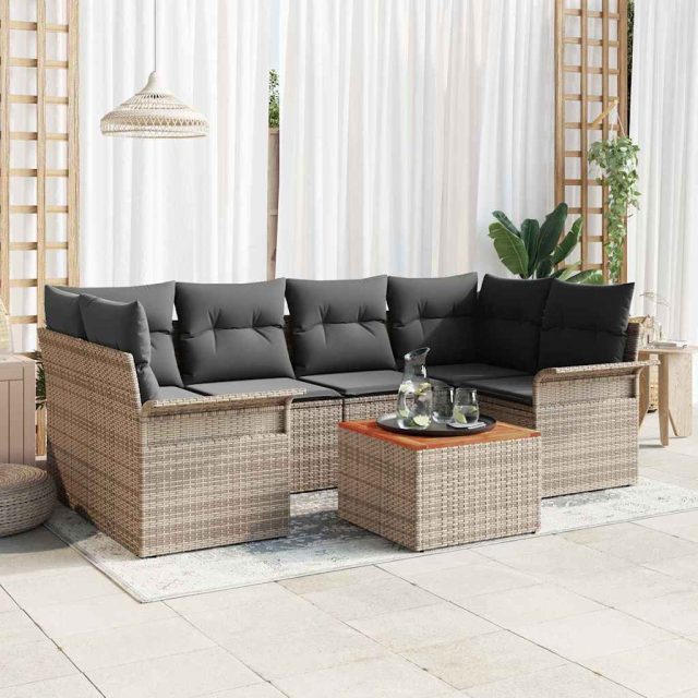 vidaXL Gartensofa-set mit Kissen 7 pcs Grau Poly-Rattan