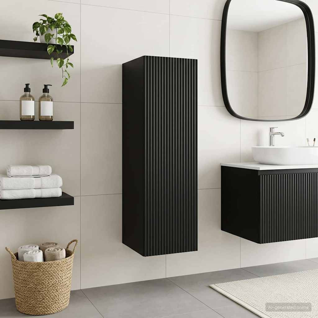 vidaXL Wandmontierter Badezimmerschrank Schwarz 33 x 34,5 x 100 cm