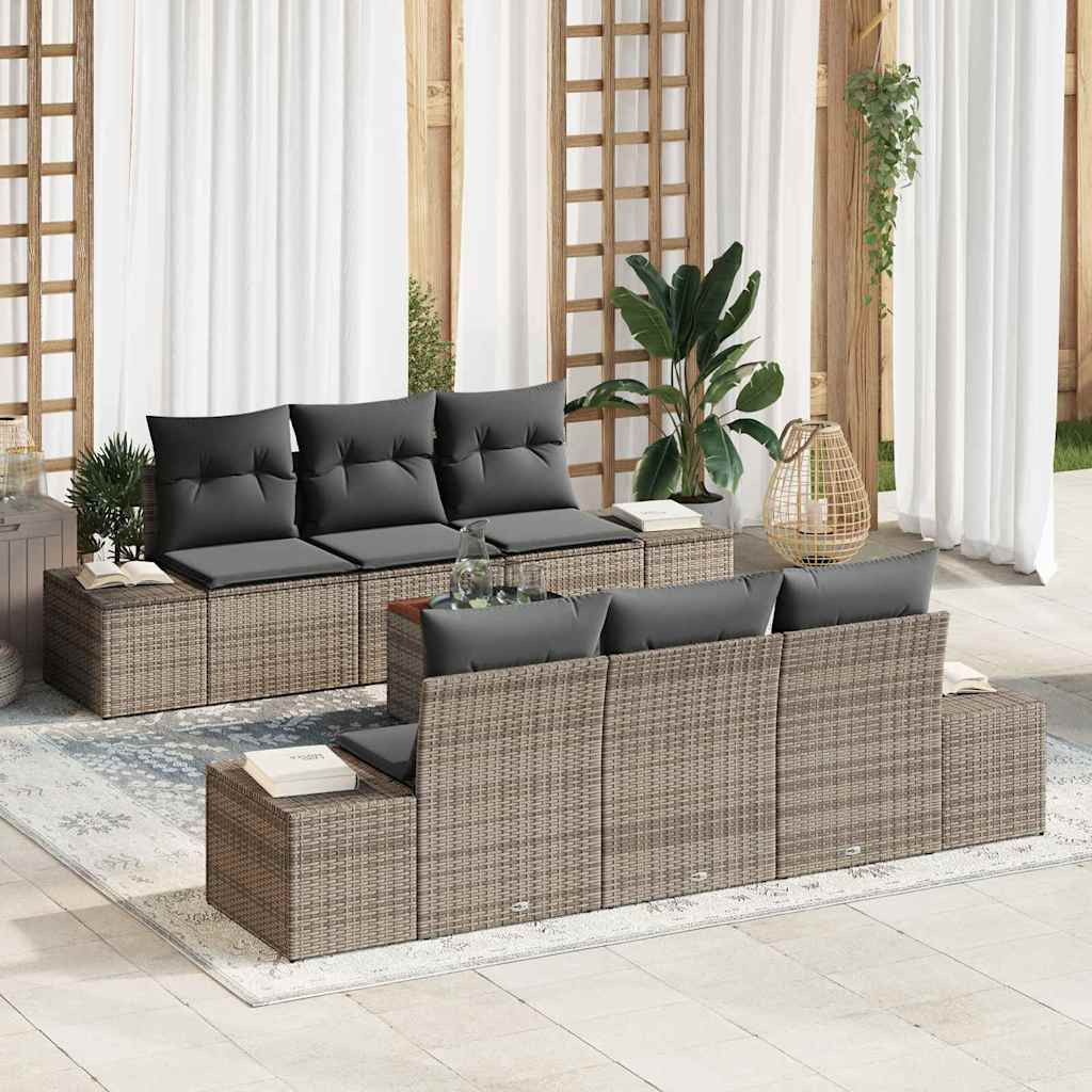 vidaXL Gartensofa-set mit Kissen 7 pcs Grau Poly-Rattan