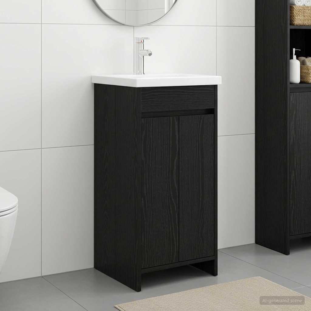 vidaXL Badezimmerschrank mit Waschbecken Schwarze Eiche