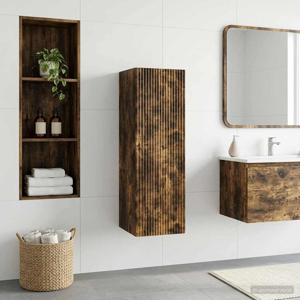 vidaXL Wandmontierter Badezimmerschrank Geräucherte Eiche