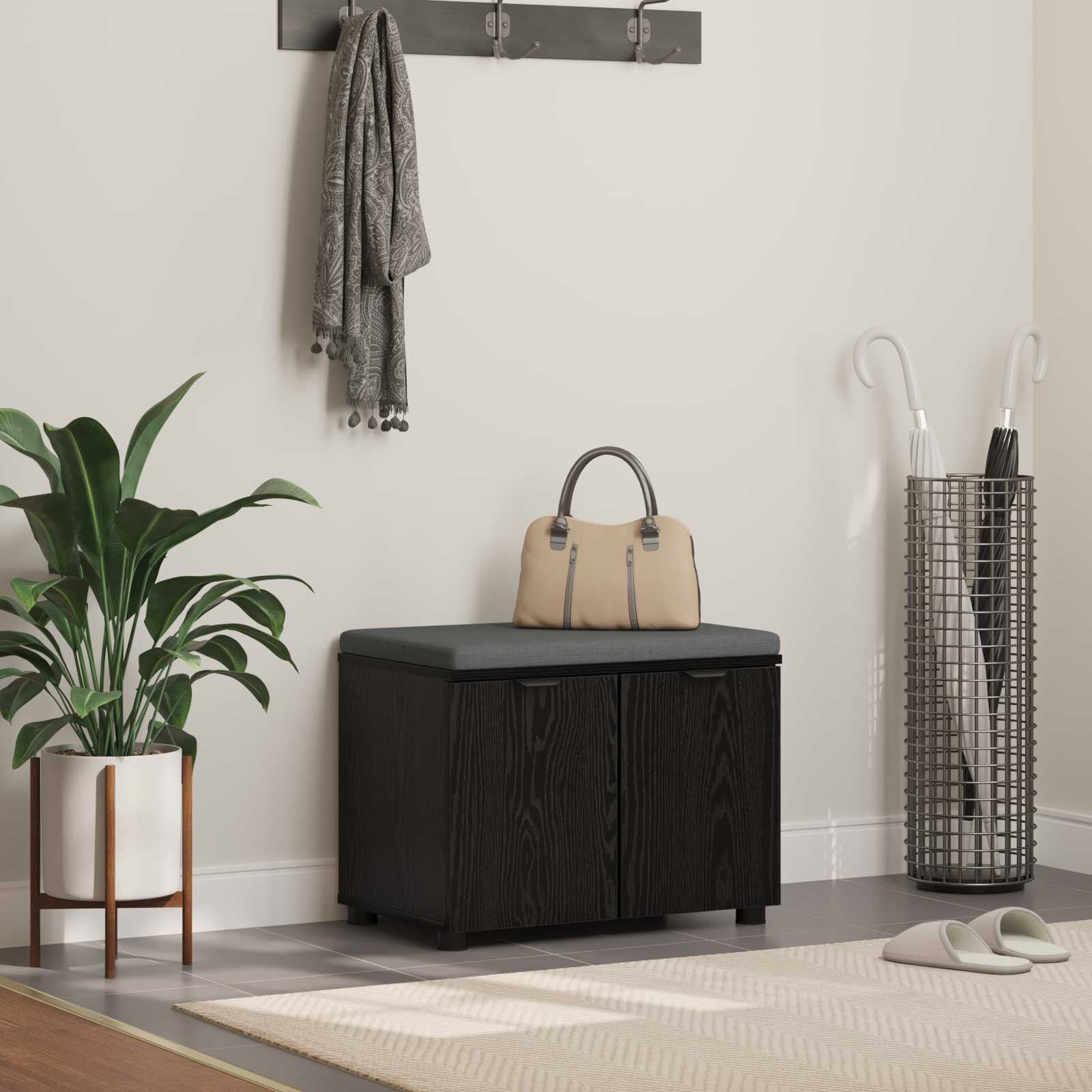 vidaXL Flurbank mit Kissen mit Regal Schwarze Eiche 60 x 38 x 46 cm