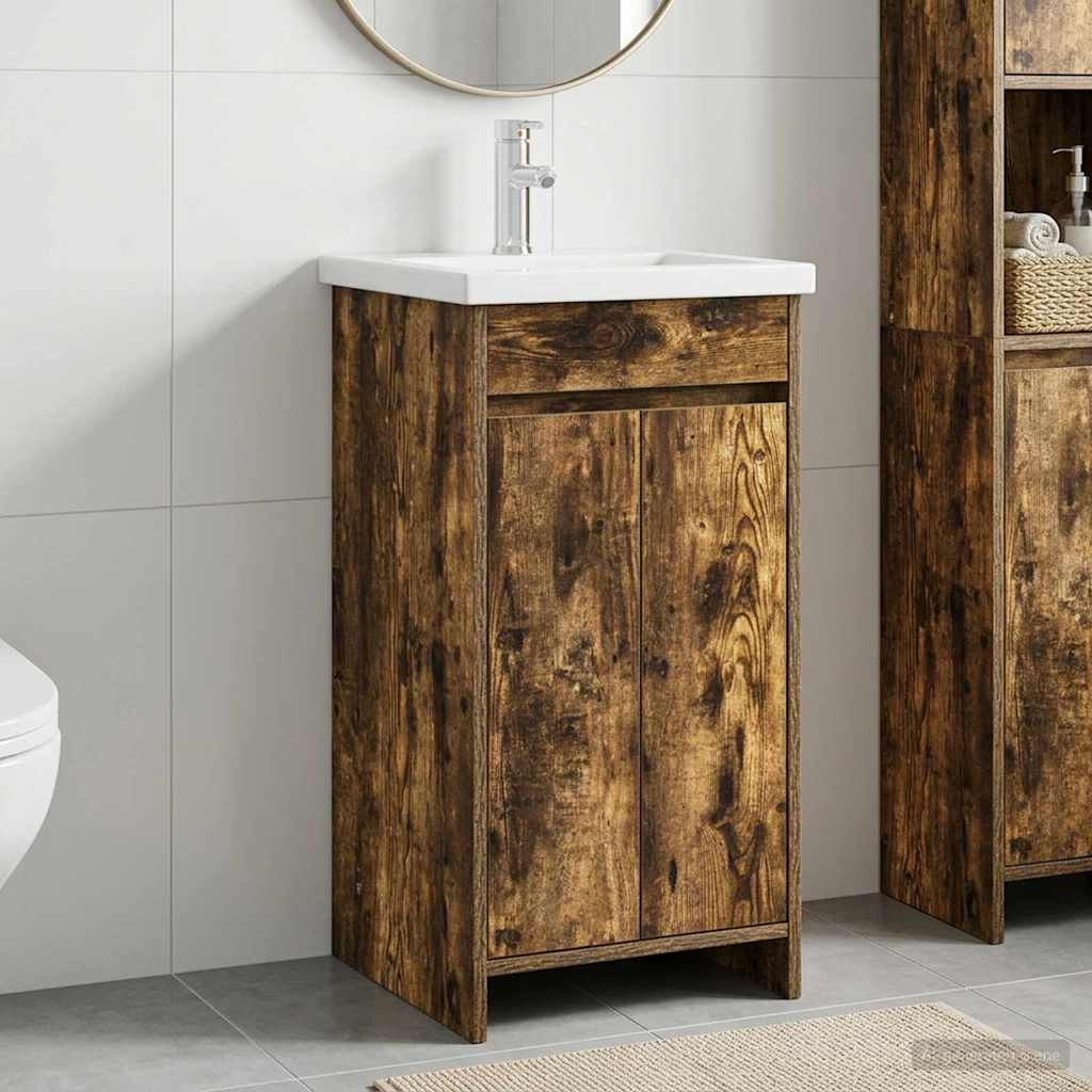 vidaXL Badezimmerschrank mit Waschbecken Geräucherte Eiche