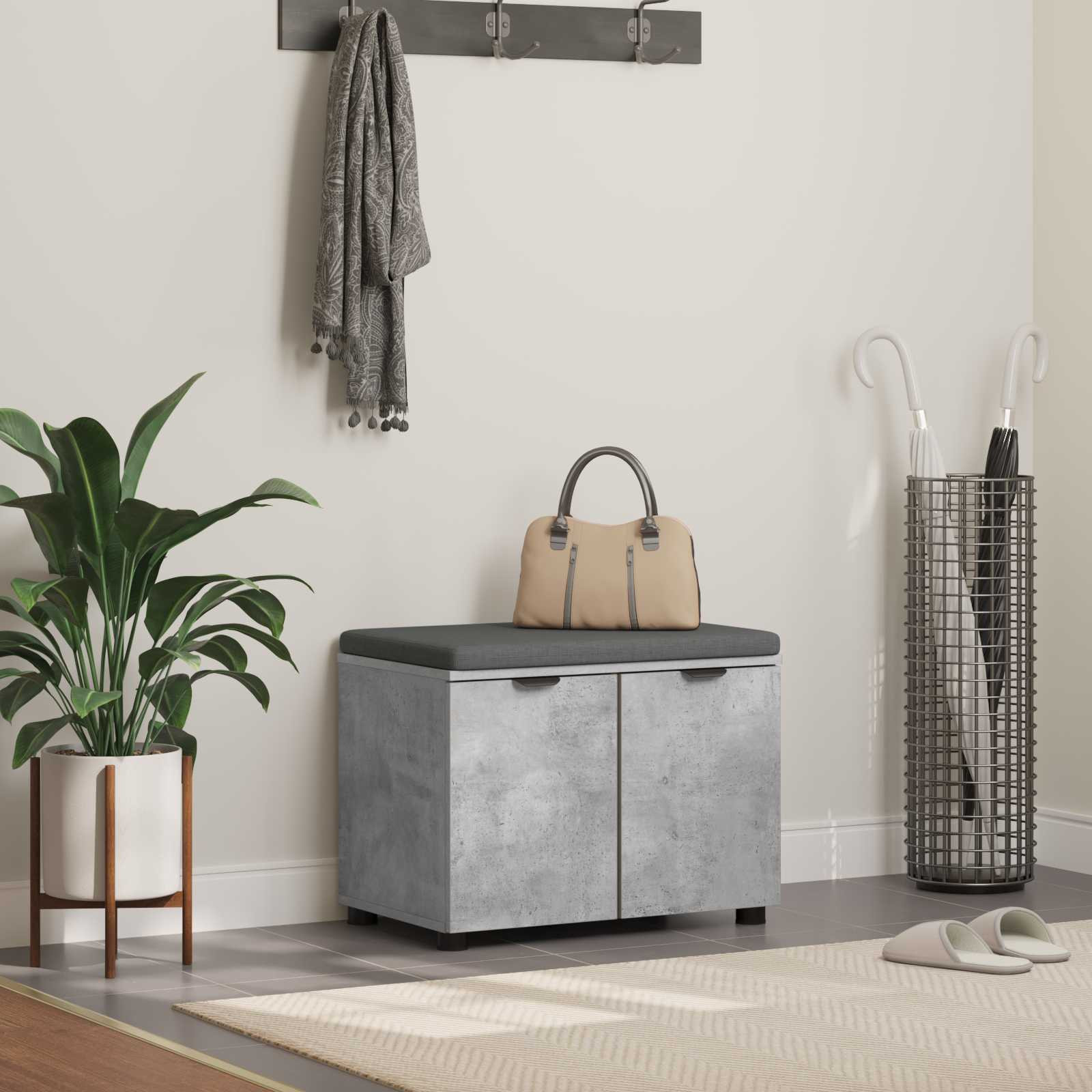 vidaXL Flurbank mit Kissen mit Regal mit Tür Betongrau 60 x 38 x 46 cm