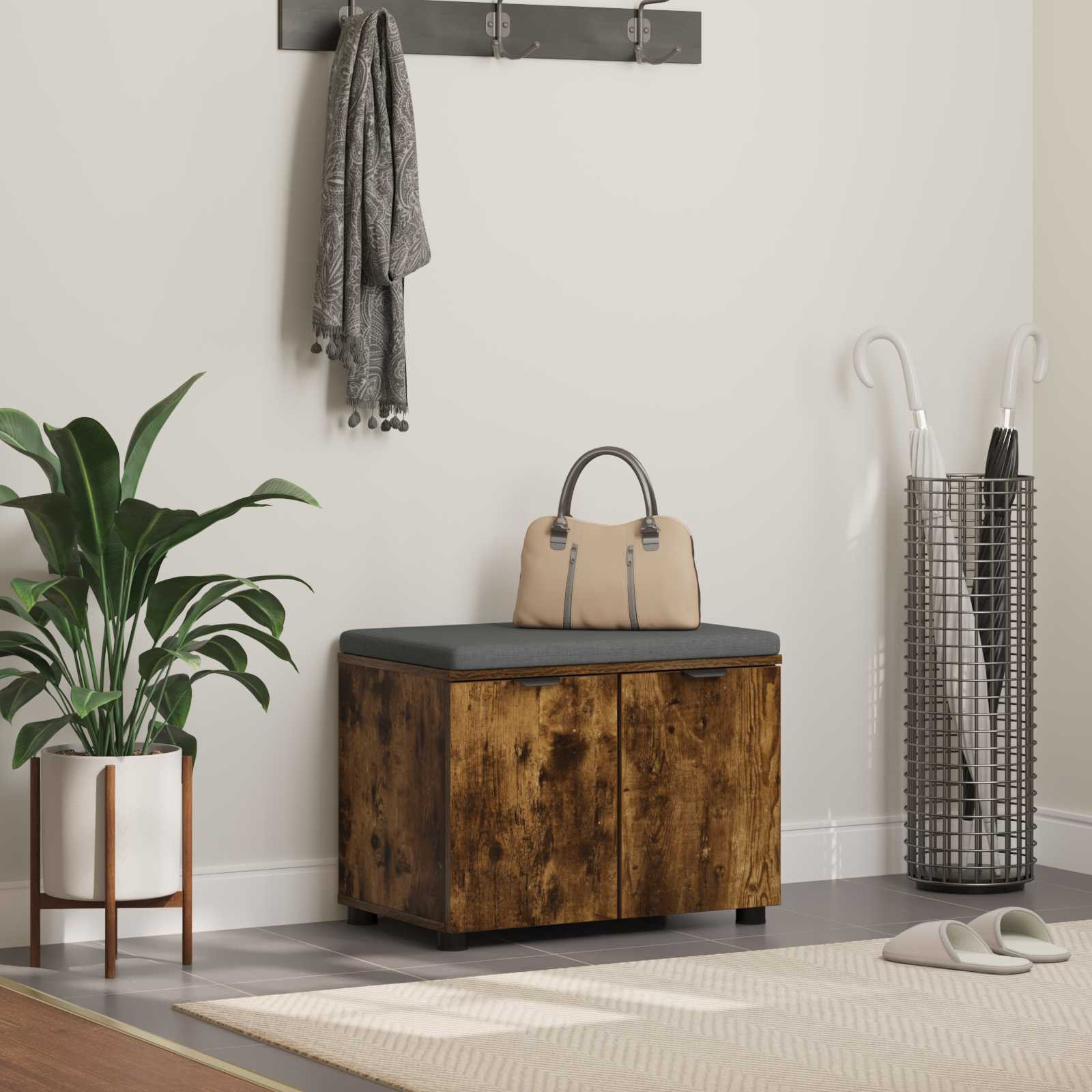 vidaXL Flurbank mit Kissen mit Regal Geräucherte Eiche 60 x 38 x 46 cm