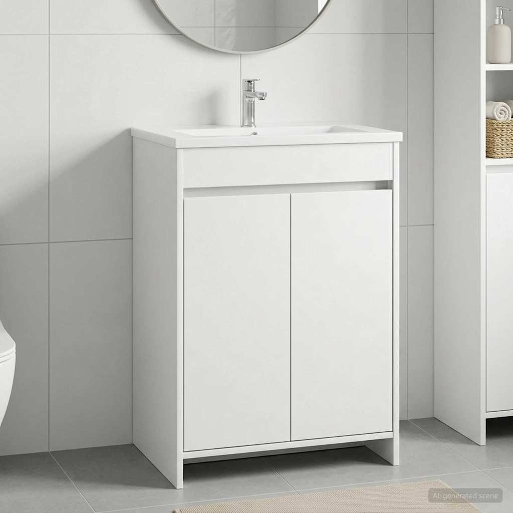 vidaXL Badunterschrank Weiß 56 x 37,5 x 81 cm Holzwerkstoff