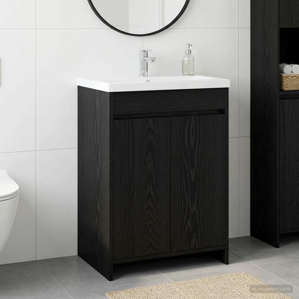 vidaXL Badunterschrank Schwarze Eiche 56 x 37,5 x 81 cm Holzwerkstoff